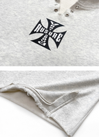 RUSURE V Neck Cross Logo Destruction Hoodie