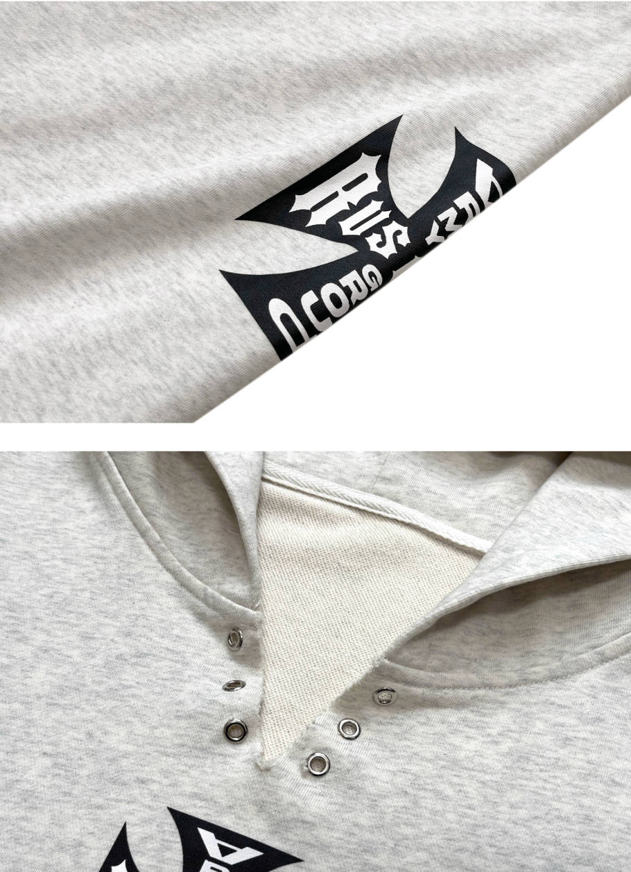 RUSURE V Neck Cross Logo Destruction Hoodie