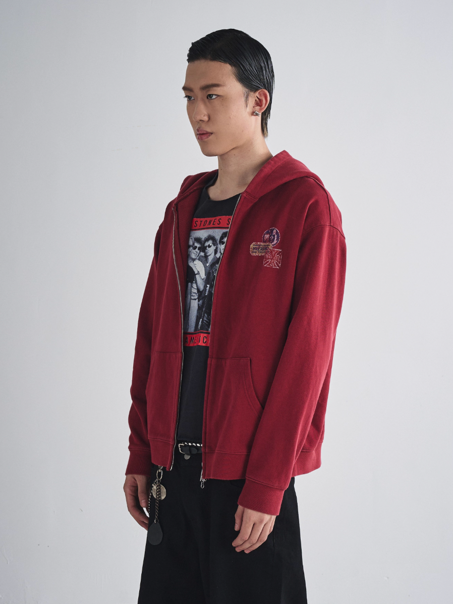 RUSURE Vintage Print Zip Up Hoodie