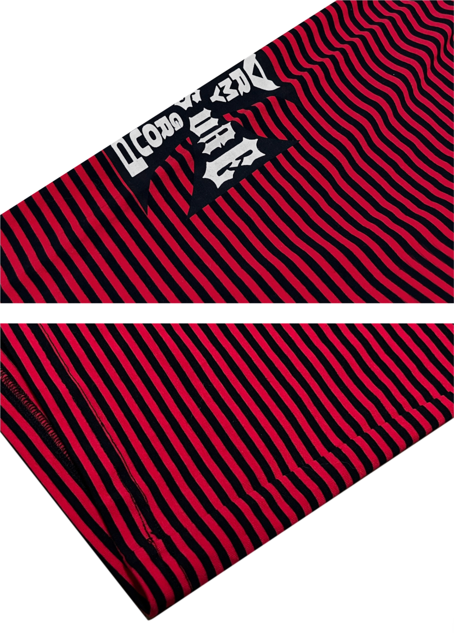 RUSURE Striped Cross Logo Print Long Sleeve Tee