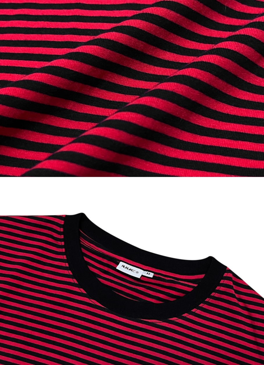RUSURE Striped Cross Logo Print Long Sleeve Tee