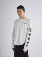 RUSURE Cross Logo Print Long Sleeve Tee