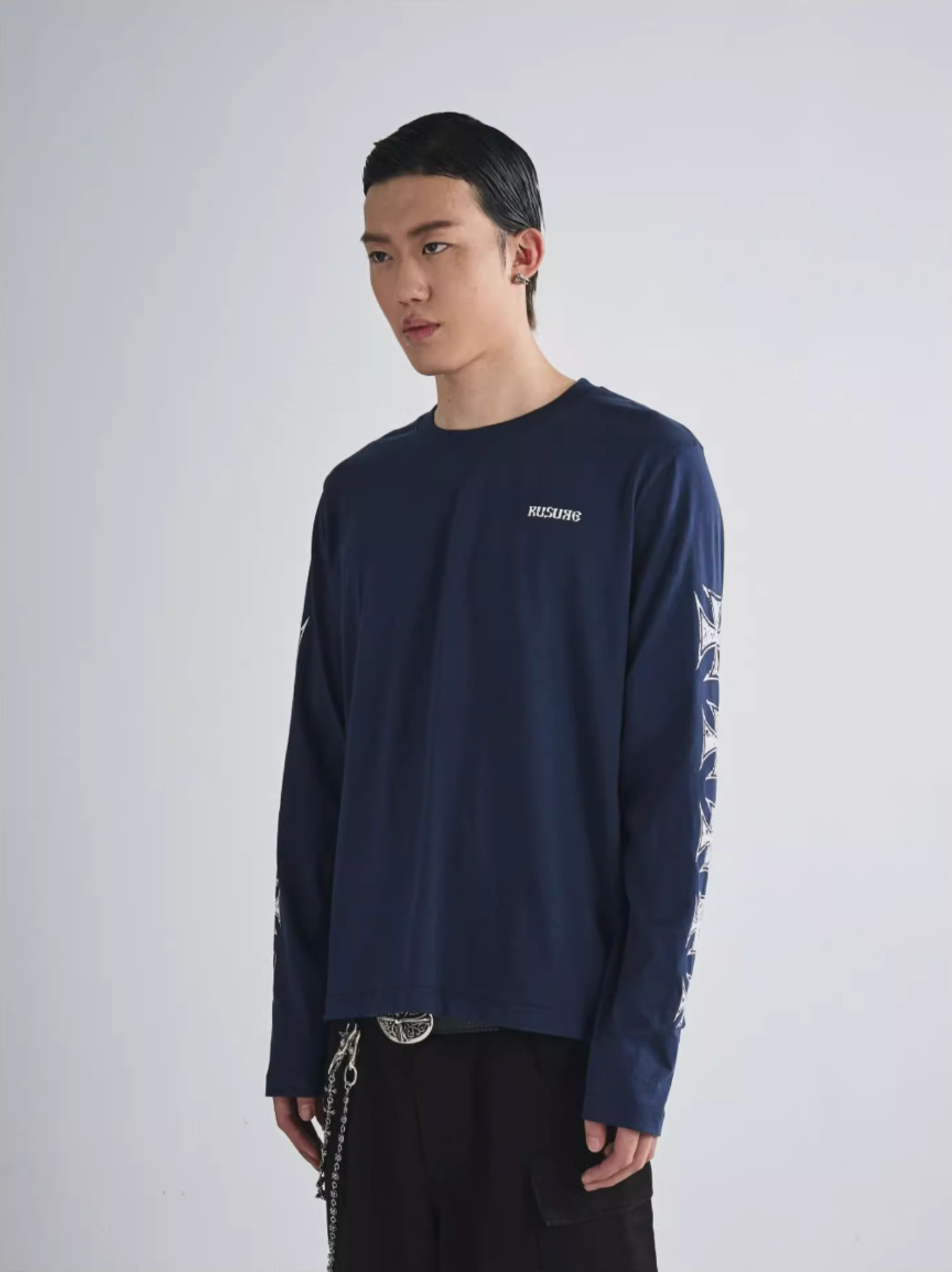 RUSURE Cross Logo Print Long Sleeve Tee
