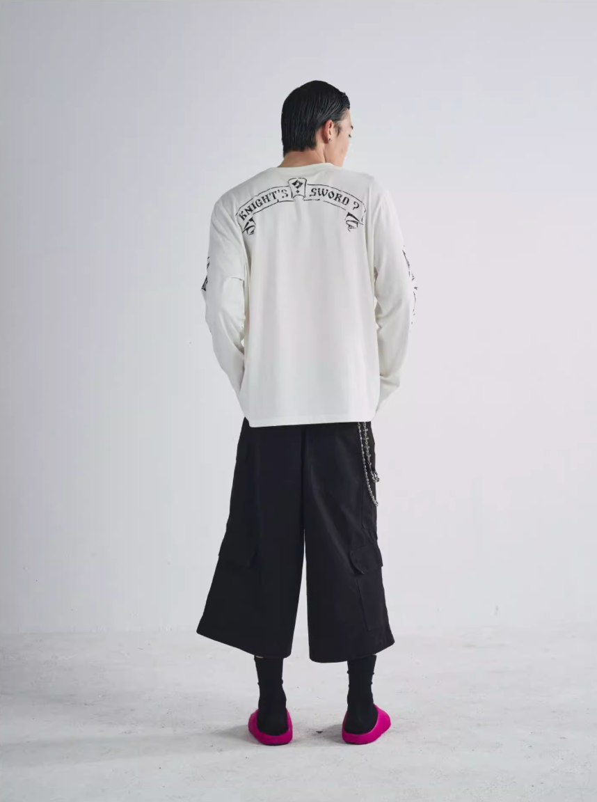 RUSURE Cross Logo Print Long Sleeve Tee