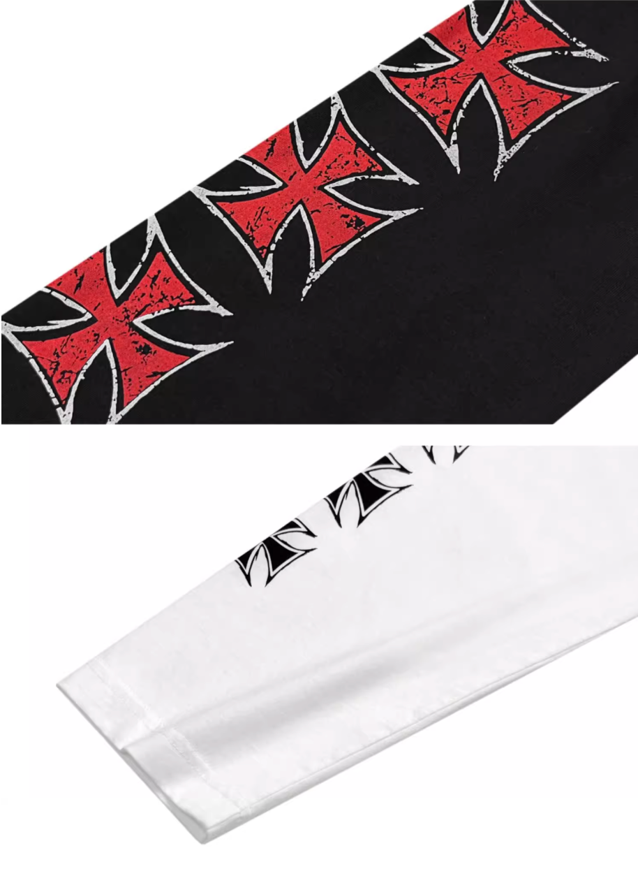 RUSURE Cross Logo Print Long Sleeve Tee