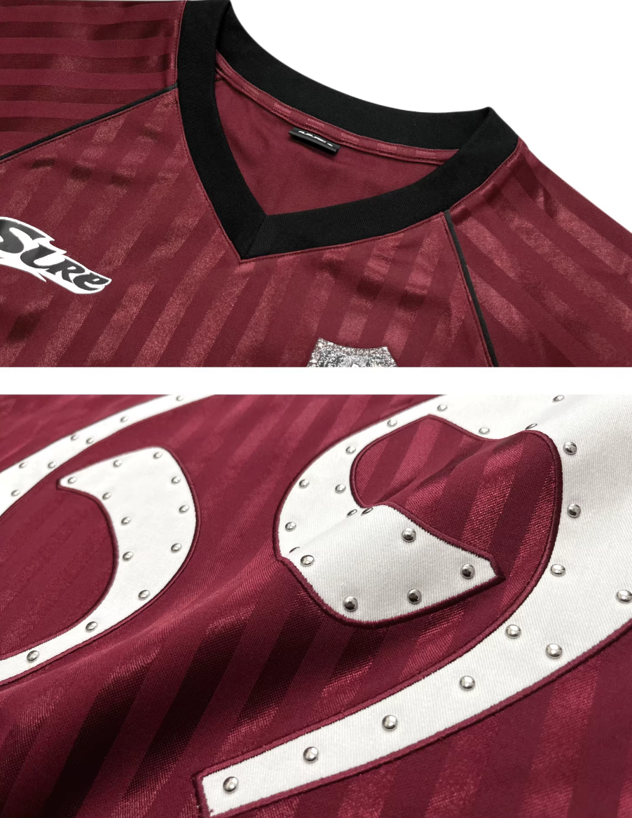 RUSURE Striped Patch Rivets Soccer Jersey