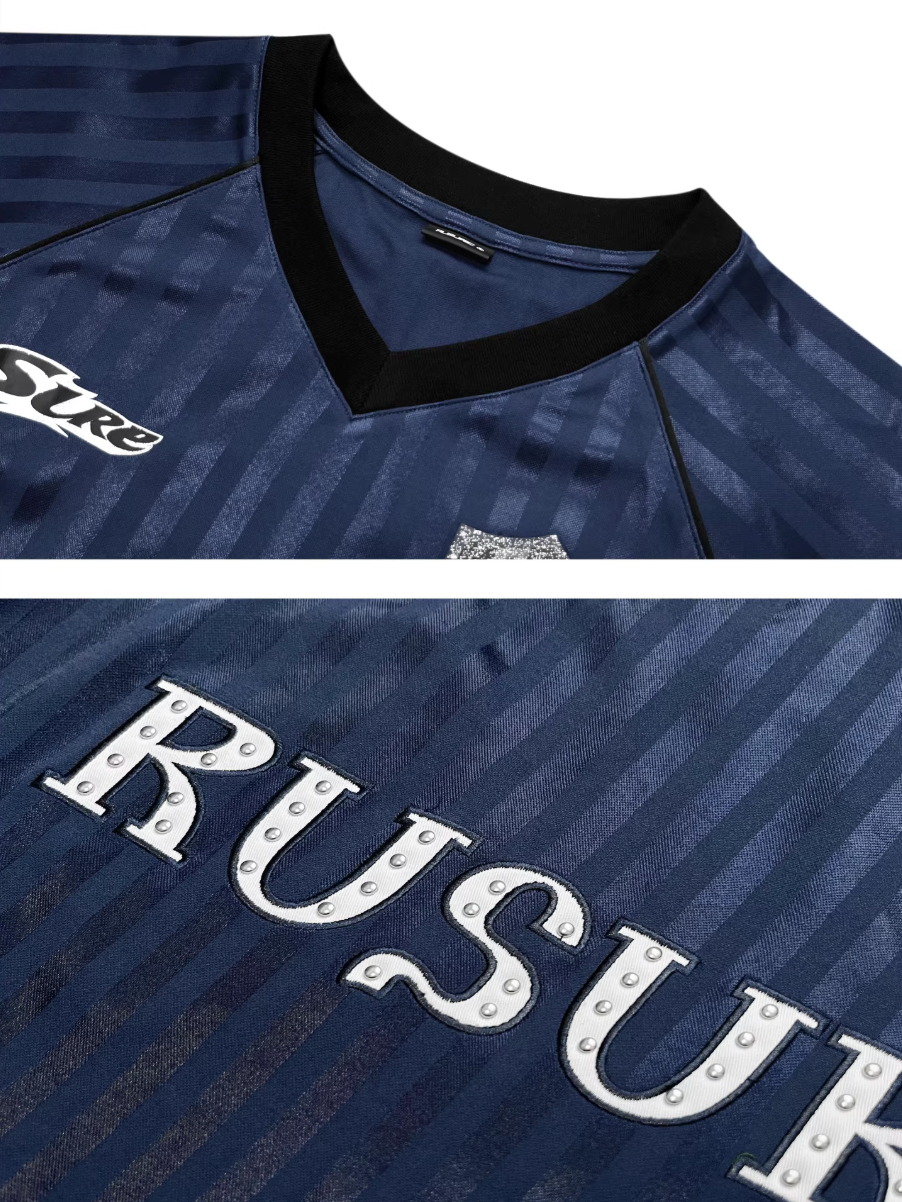RUSURE Striped Patch Rivets Soccer Jersey