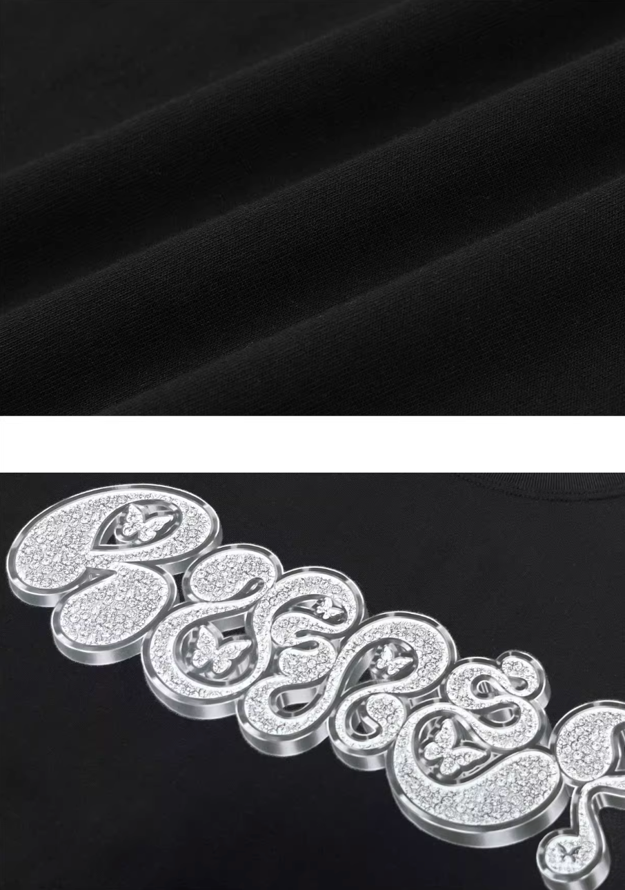 RUSURE Rhinestone Print Graphic Logo Tee