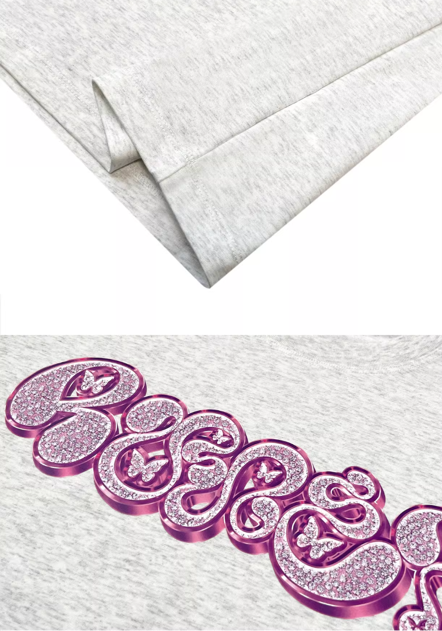 RUSURE Rhinestone Print Graphic Logo Tee