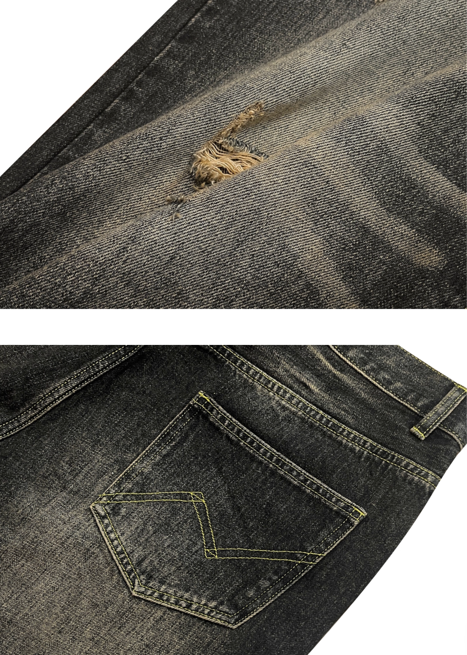 RUSURE Cat Whiskers Washed Jeans