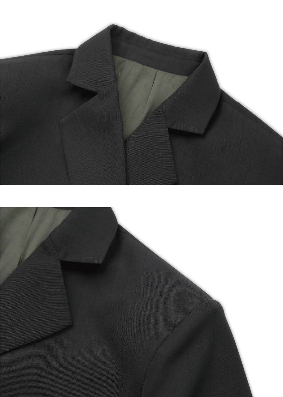 SOD Co. Deconstructed Pinstripe Double Breasted Short Suit Jacket