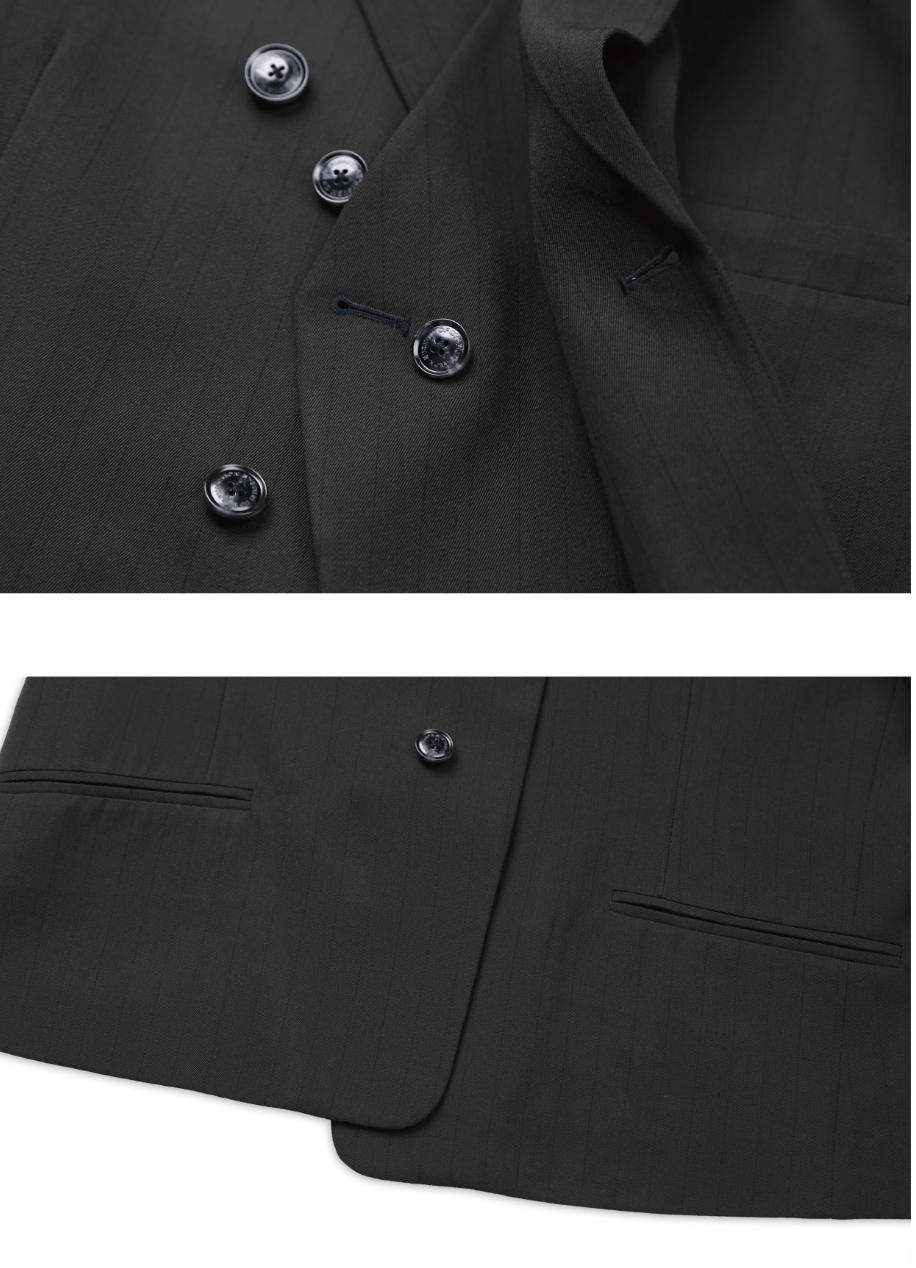 SOD Co. Deconstructed Pinstripe Double Breasted Short Suit Jacket