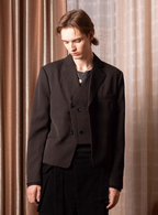 SOD Co. Deconstructed Pinstripe Double Breasted Short Suit Jacket