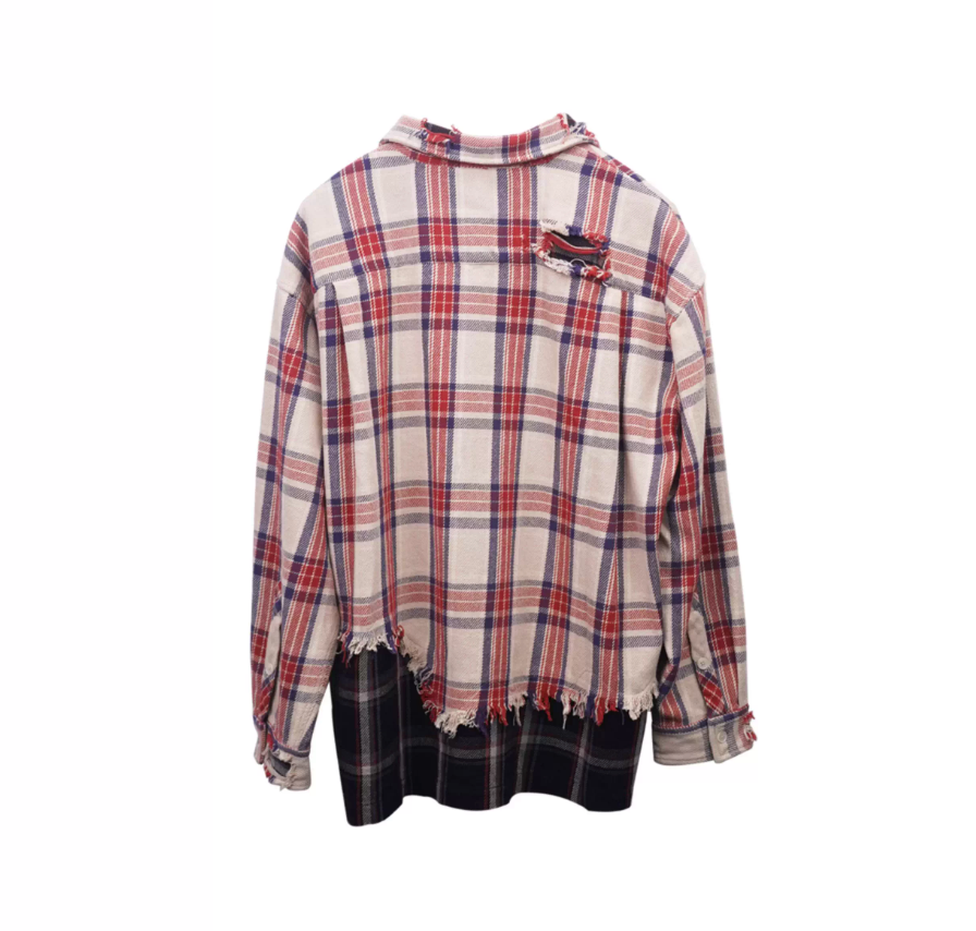 SOD Co. Distressed Layered Plaid Long Sleeve Shirt