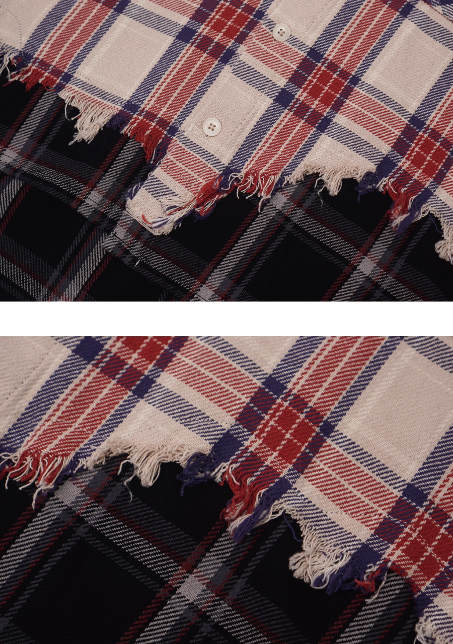 SOD Co. Distressed Layered Plaid Long Sleeve Shirt