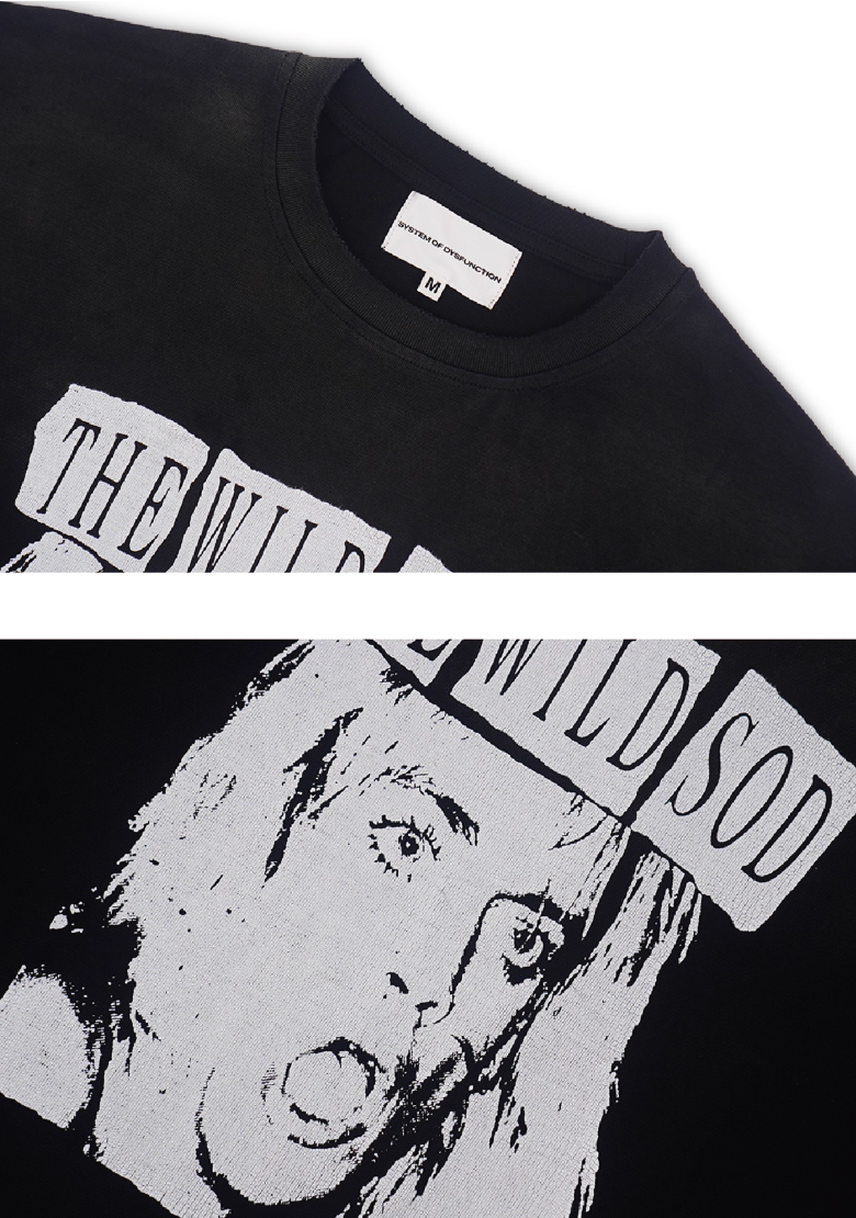 SOD Co. Rock Print Distressed Cropped Long Sleeve Tee