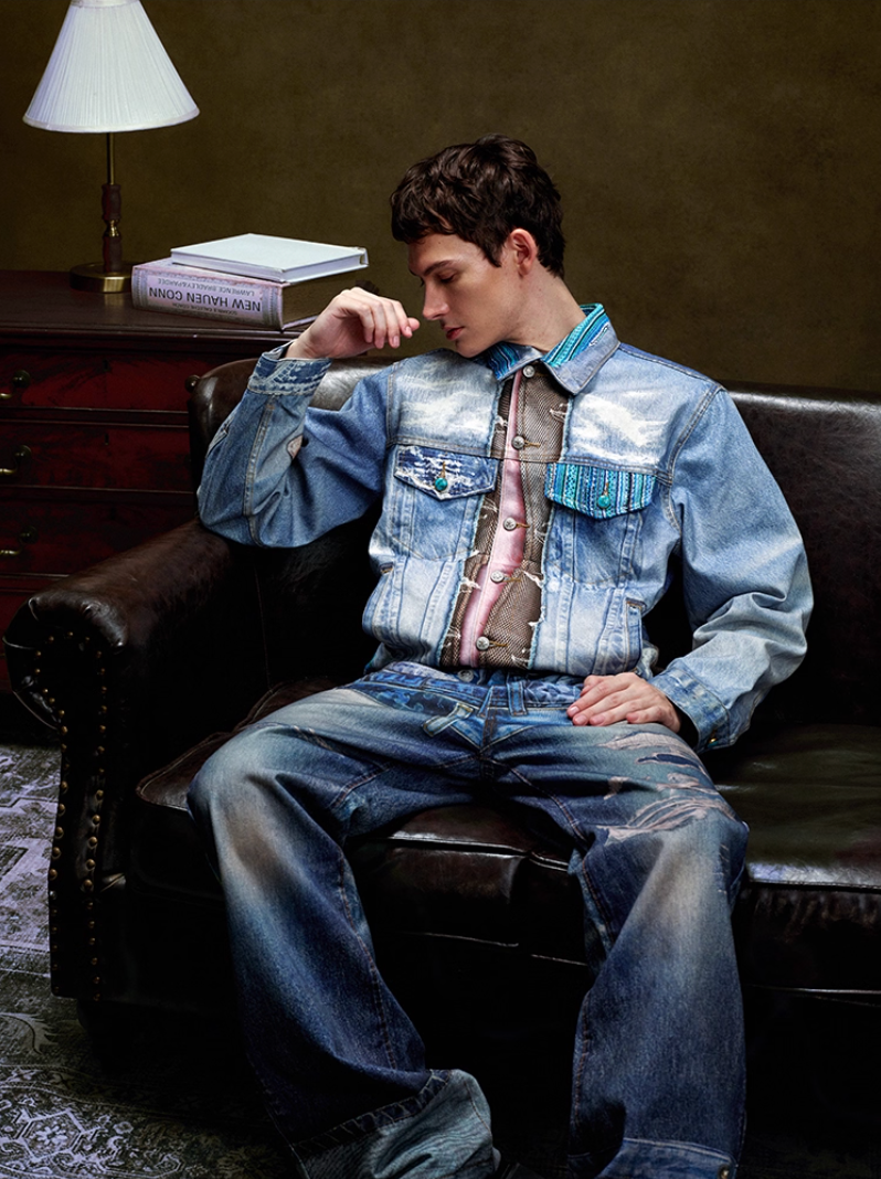 YADcrew Washed Digital Print Denim Jacket