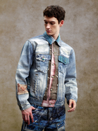 YADcrew Washed Digital Print Denim Jacket
