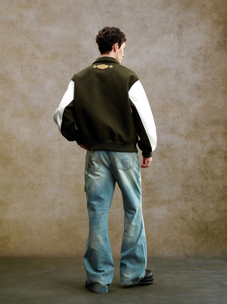 YADcrew Colorful Gemstone Cross Varsity Jacket