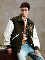 YADcrew Colorful Gemstone Cross Varsity Jacket