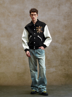 YADcrew Colorful Gemstone Cross Varsity Jacket