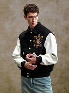 YADcrew Colorful Gemstone Cross Varsity Jacket