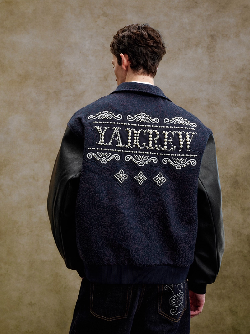 YADcrew Pearl Patch Embroidered Varsity Jacket