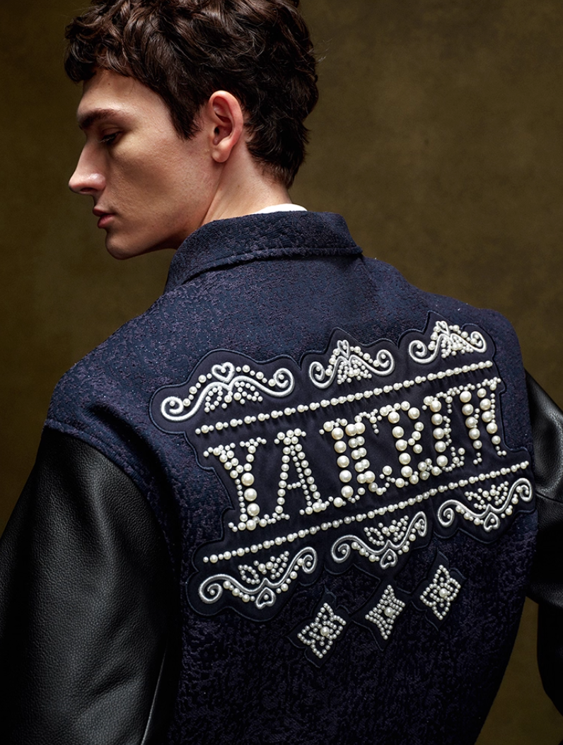 YADcrew Pearl Patch Embroidered Varsity Jacket