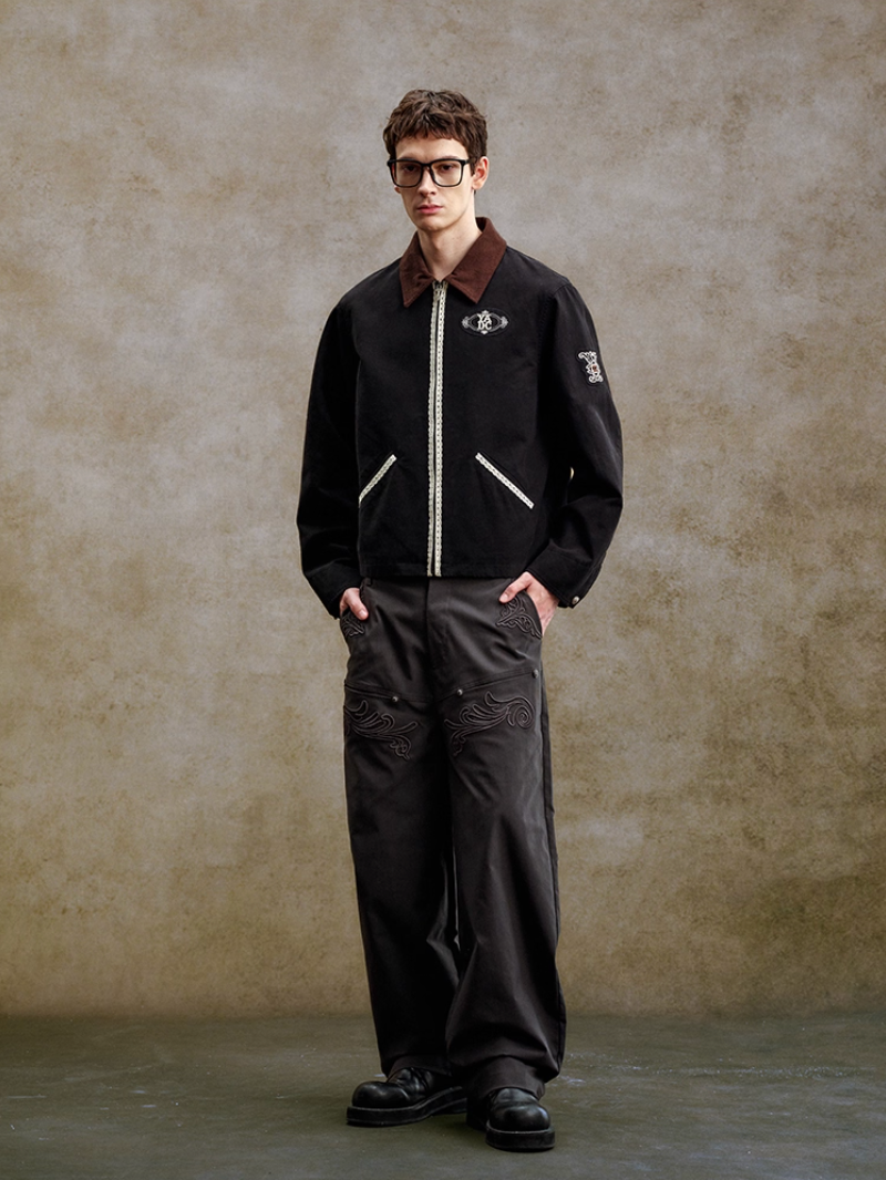 YADcrew Lace Line Embroidered Work Jacket