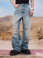 YADcrew Snap Button 3D Embroidery Washed Jeans