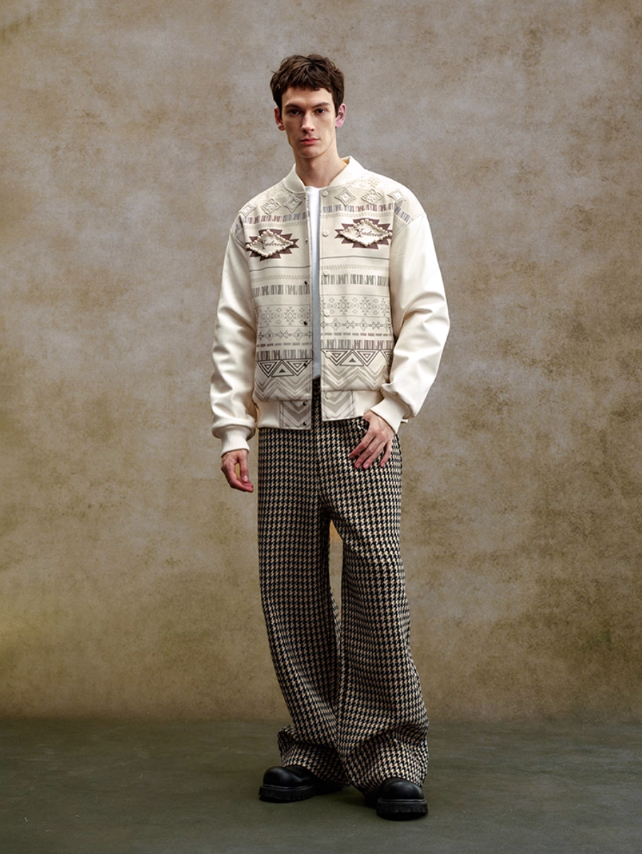 YADcrew Houndstooth Patchwork Leather Pants