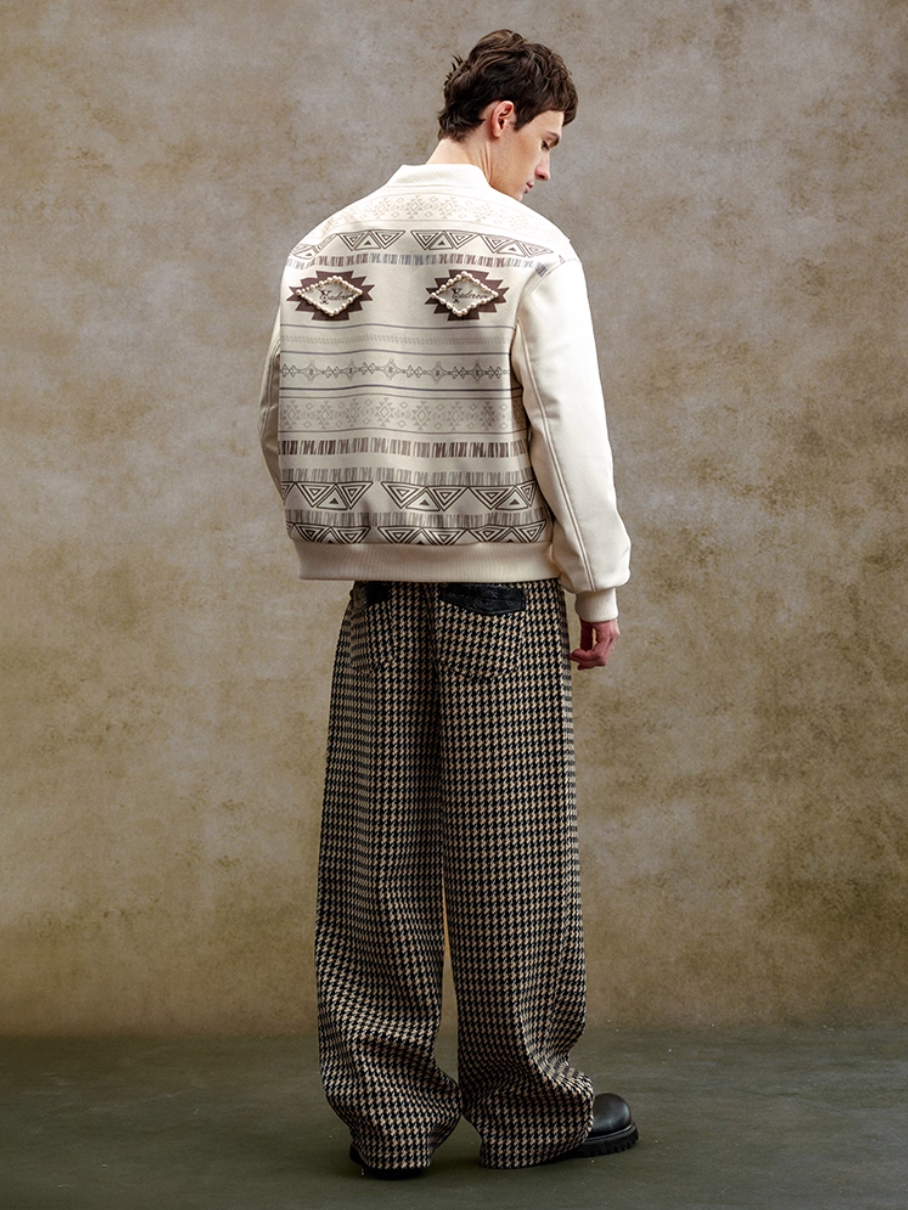 YADcrew Houndstooth Patchwork Leather Pants