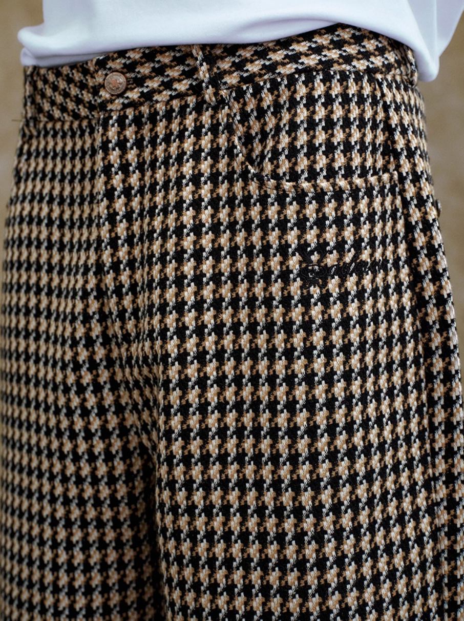 YADcrew Houndstooth Patchwork Leather Pants