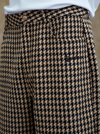 YADcrew Houndstooth Patchwork Leather Pants