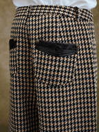 YADcrew Houndstooth Patchwork Leather Pants