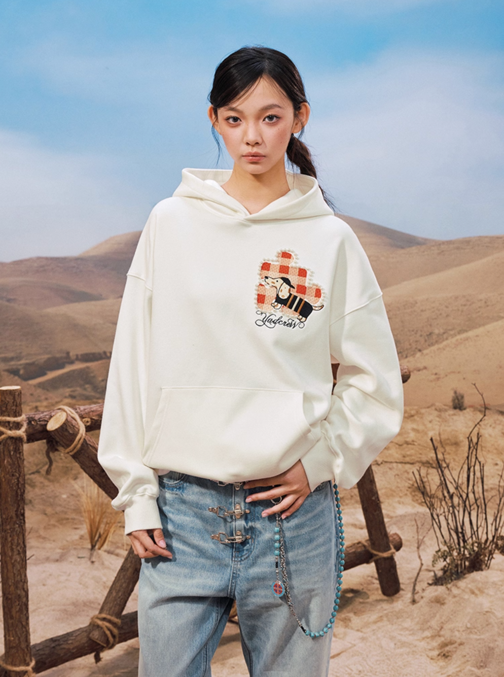 YADcrew Dachshund Puzzle Pearl Embroidery Hoodie