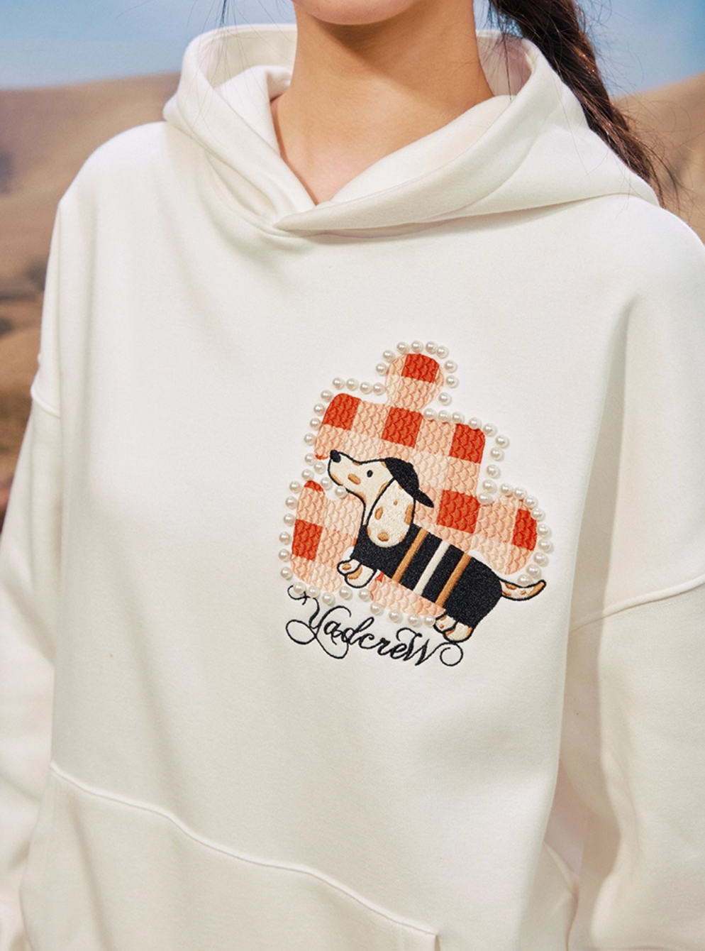 YADcrew Dachshund Puzzle Pearl Embroidery Hoodie