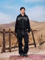 YADcrew Spiderweb Puzzle Pearl Embroidery Zip Up Hoodie