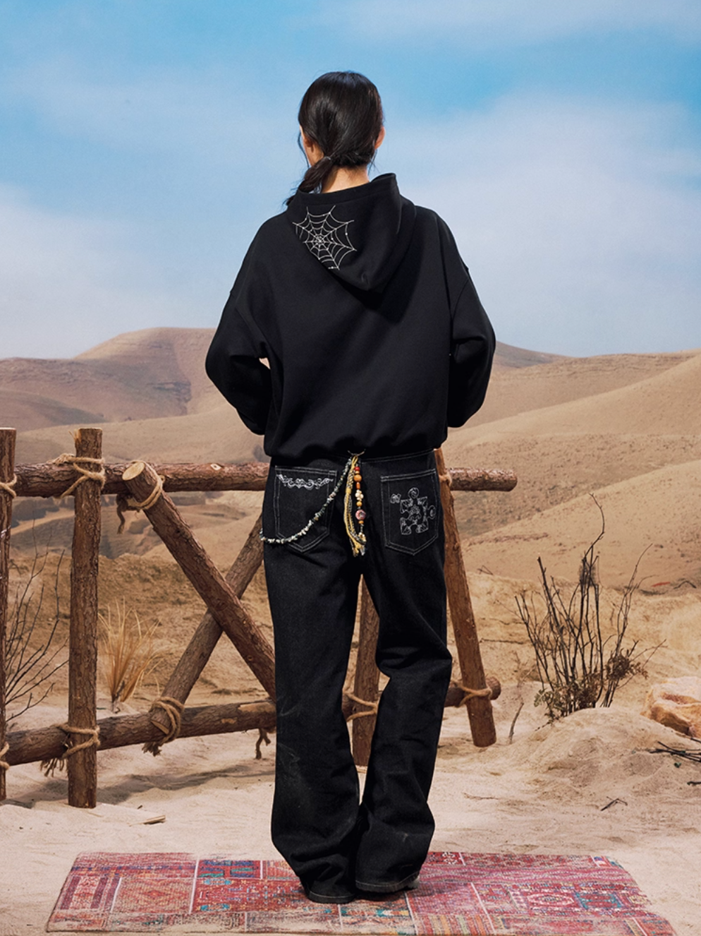 YADcrew Spiderweb Puzzle Pearl Embroidery Zip Up Hoodie