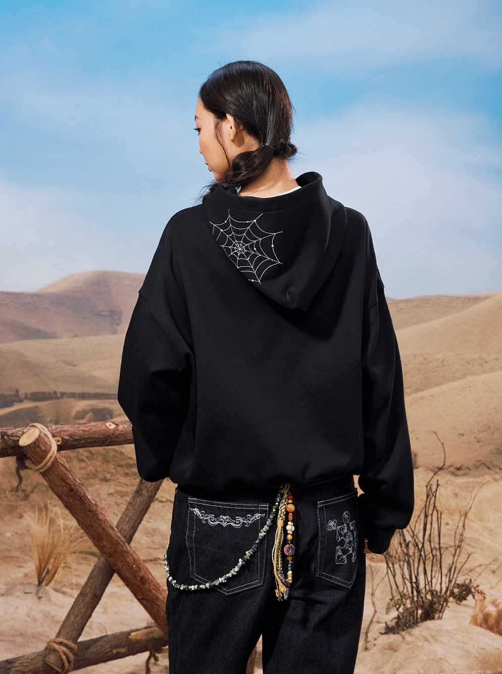 YADcrew Spiderweb Puzzle Pearl Embroidery Zip Up Hoodie