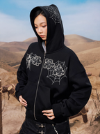 YADcrew Spiderweb Puzzle Pearl Embroidery Zip Up Hoodie