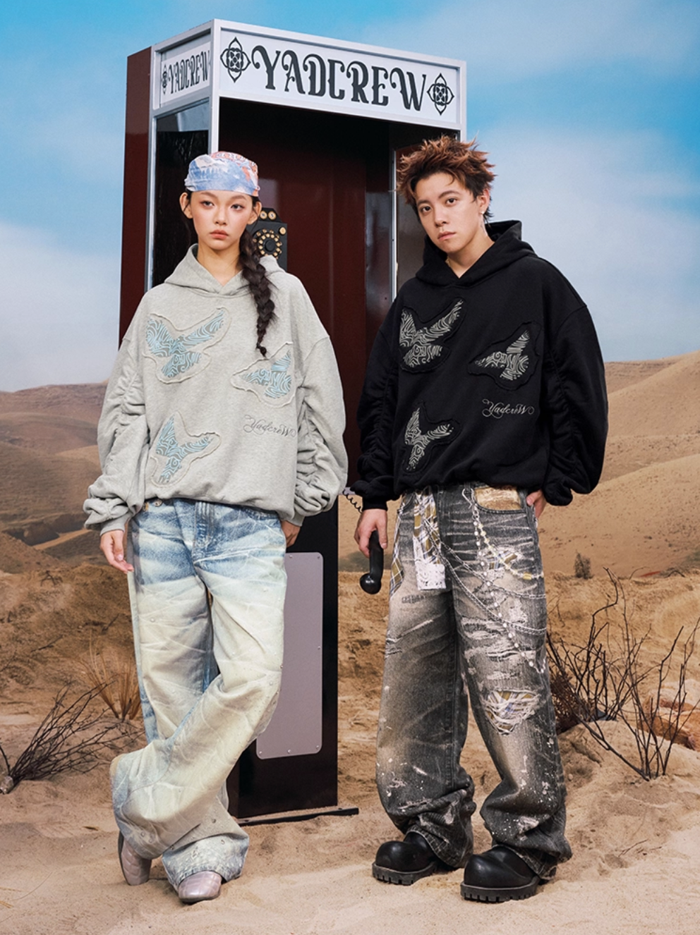 YADcrew Peace Dove Pleated Sleeves Hoodie