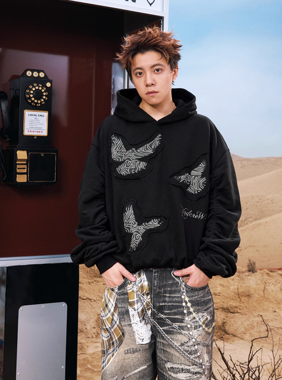 YADcrew Peace Dove Pleated Sleeves Hoodie