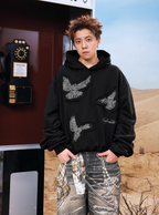 YADcrew Peace Dove Pleated Sleeves Hoodie