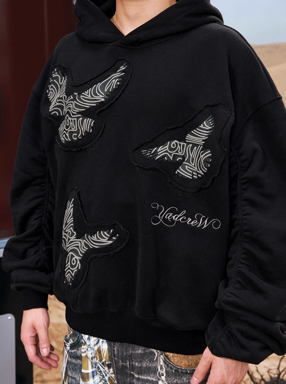 YADcrew Peace Dove Pleated Sleeves Hoodie