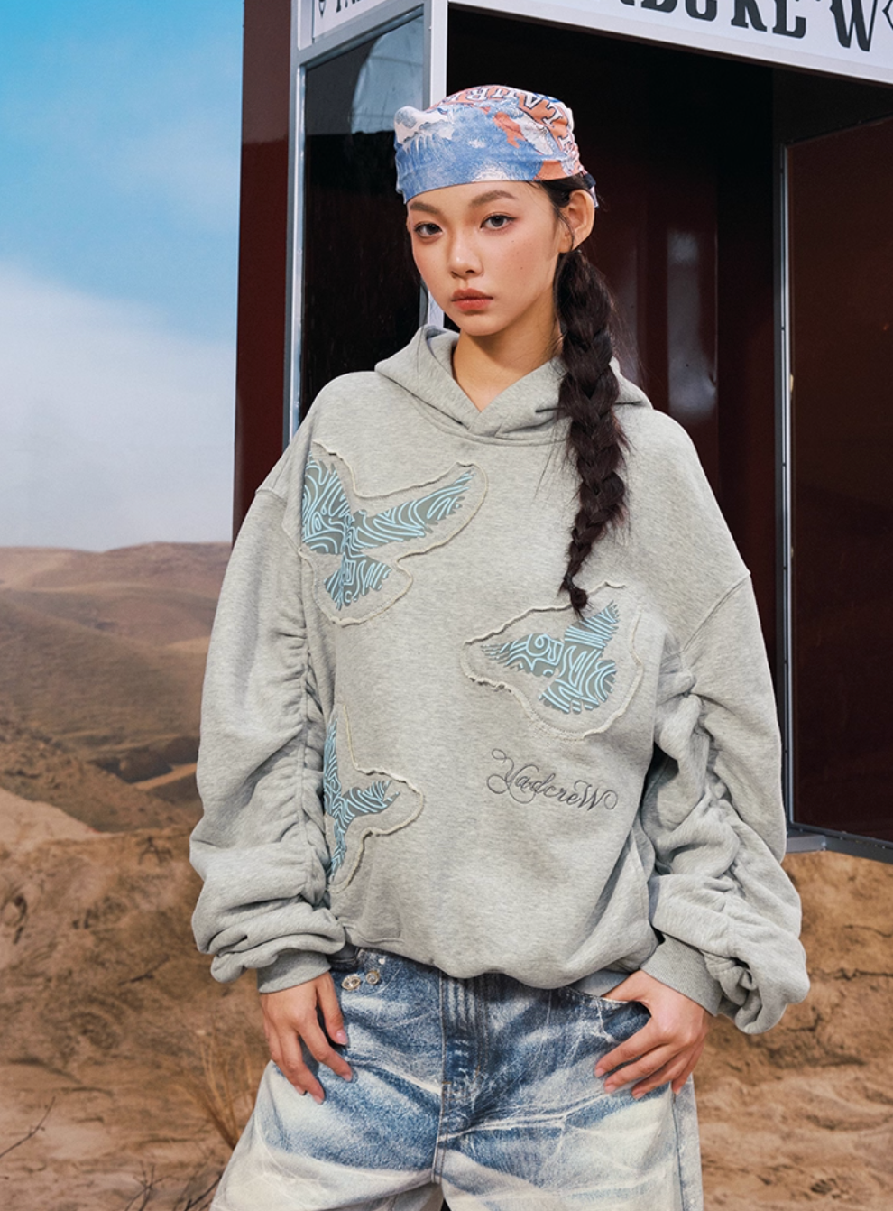 YADcrew Peace Dove Pleated Sleeves Hoodie