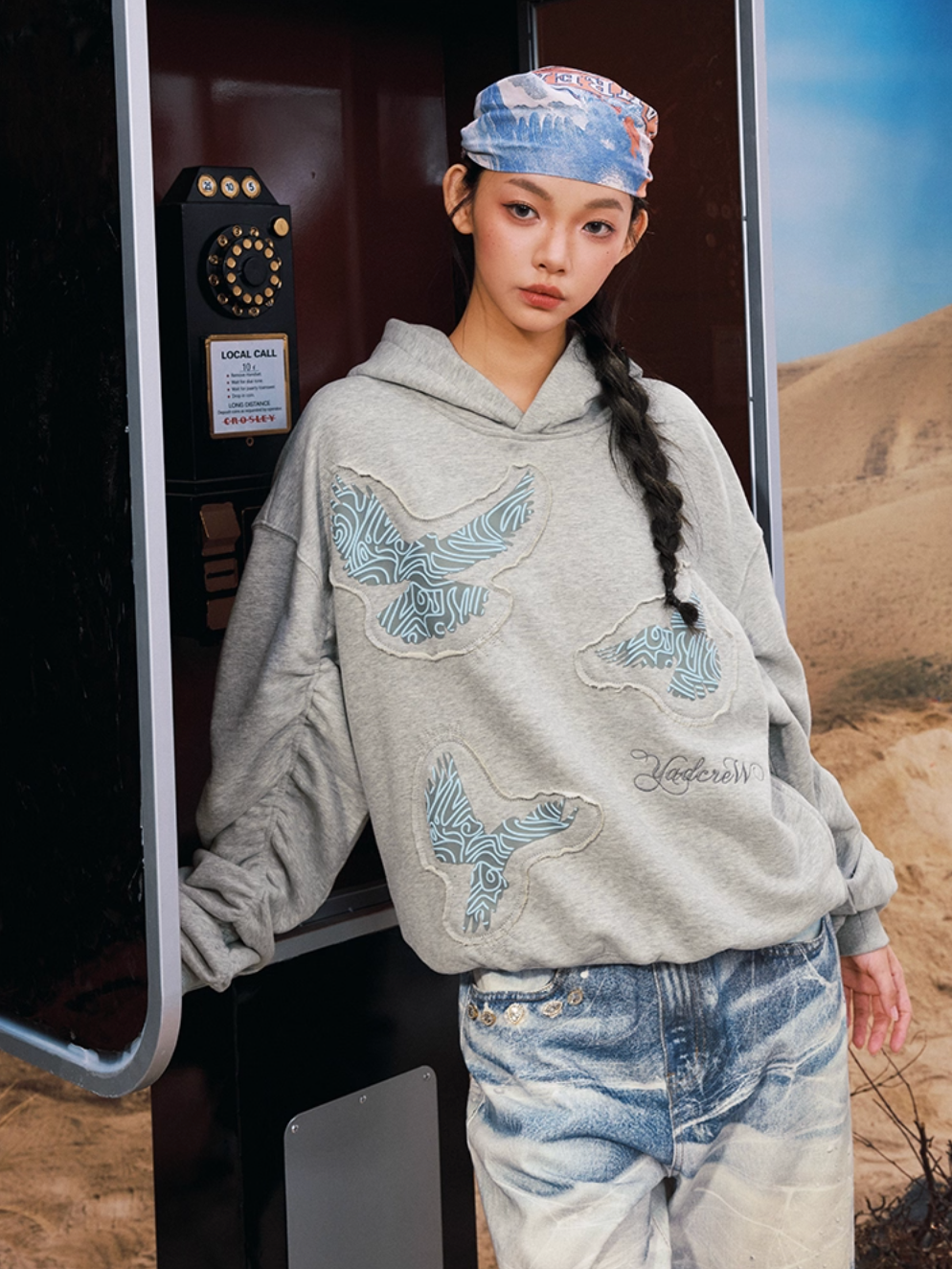 YADcrew Peace Dove Pleated Sleeves Hoodie
