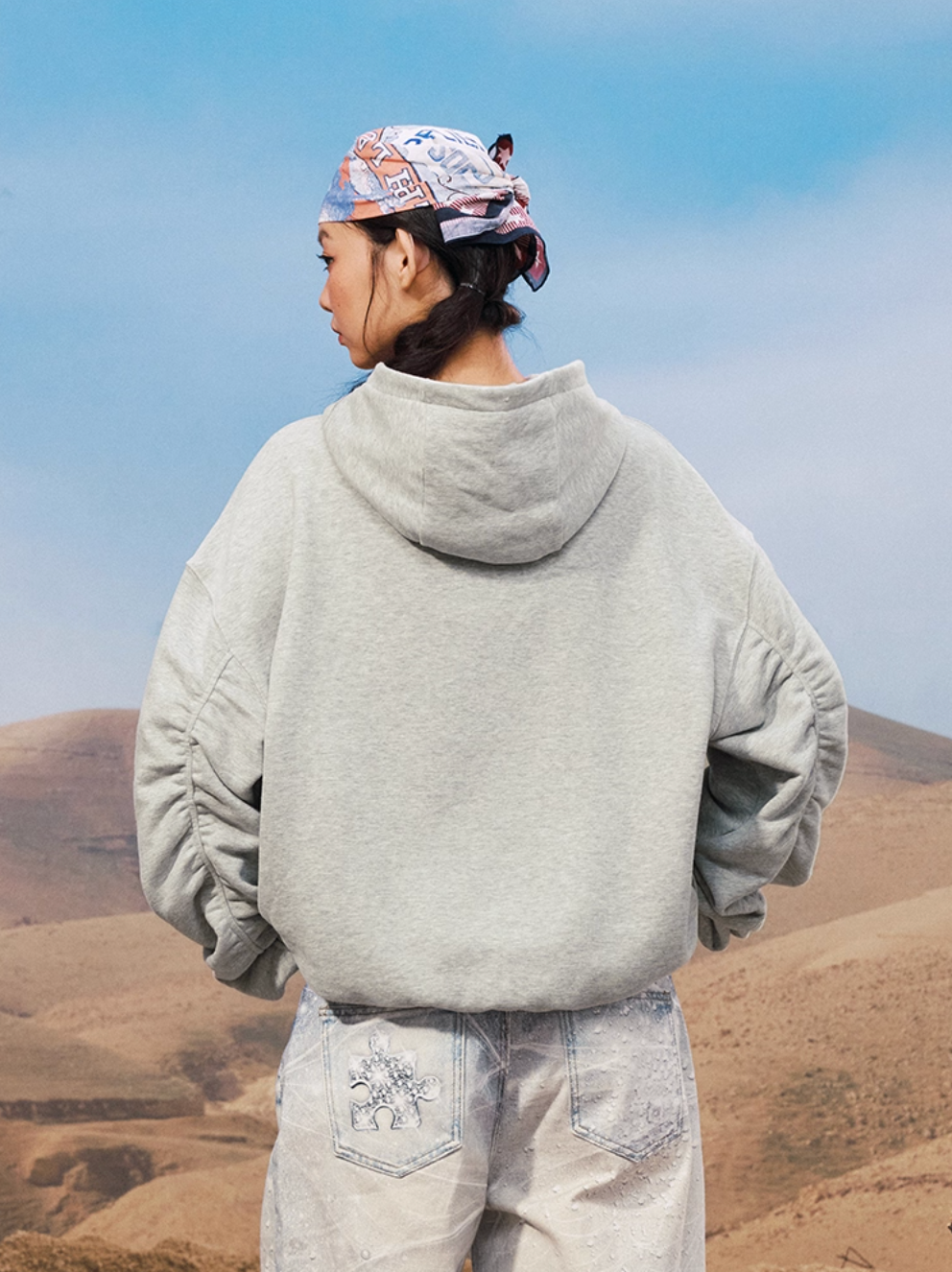 YADcrew Peace Dove Pleated Sleeves Hoodie