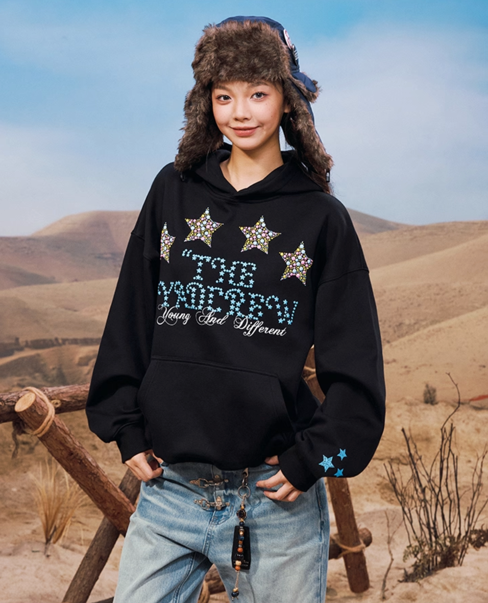 YADcrew Colorful Hot Bead Star Hoodie