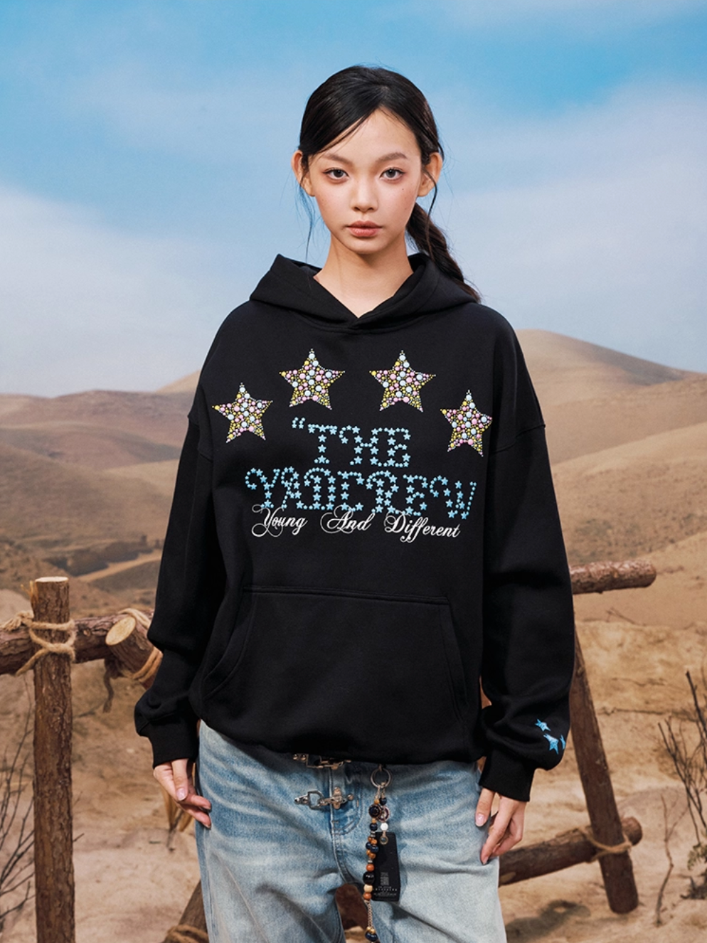 YADcrew Colorful Hot Bead Star Hoodie